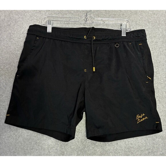 Baja Llama Men’s Swim Trunks Size Medium Black Yellow Trim Quick Dry - Picture 1 of 10